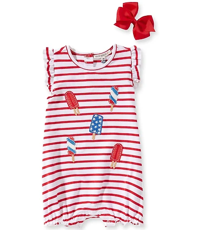 Adventurewear 360 Baby Girls Americana Stripe Popsicle Print Sleeveless Romper & Hairbow