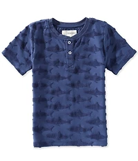 Adventurewear 360 Little Boys Short Sleeve Terry Textured Shark Henley Shirt