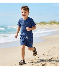 Adventurewear 360 Little Boys Short Sleeve Terry Textured Shark Henley Shirt