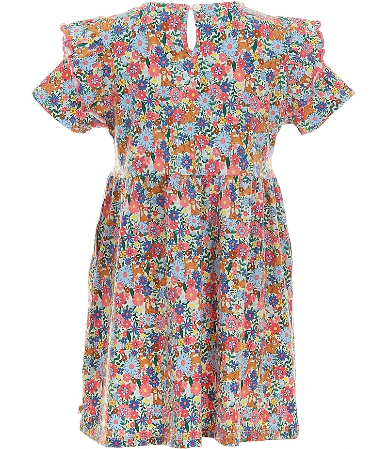 Adventurewear 360 Little Girls Puppy Floral Print Round Neck Cap Sleeve Shift Dress