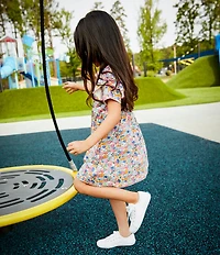 Adventurewear 360 Little Girls Puppy Floral Print Round Neck Cap Sleeve Shift Dress