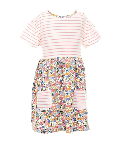 Adventurewear 360 Little Girls Striped Floral Puppy Print Dress