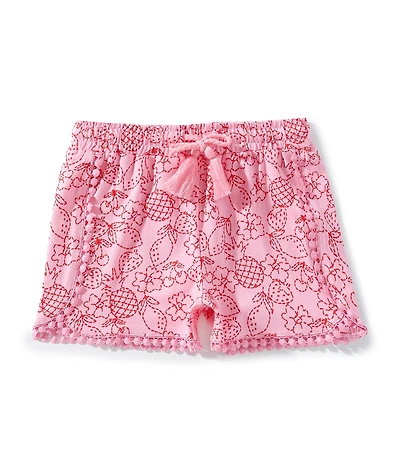 Adventurewear 360 Little Girls Tropical Print Bobble Trim Pull-On Shorts