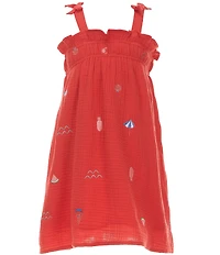 Adventurewear 360 Little Girls Beach Print Sleeveless Bow Empire Dress