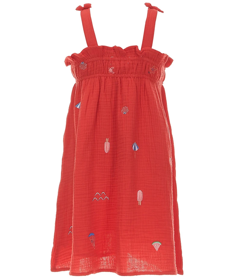 Adventurewear 360 Little Girls Beach Print Sleeveless Bow Empire Dress