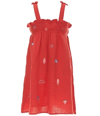 Adventurewear 360 Little Girls Beach Print Sleeveless Bow Empire Dress