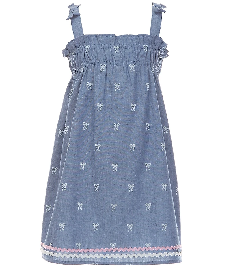 Adventurewear 360 Little Girls Bow Print Denim Sleeveless Empire Dress