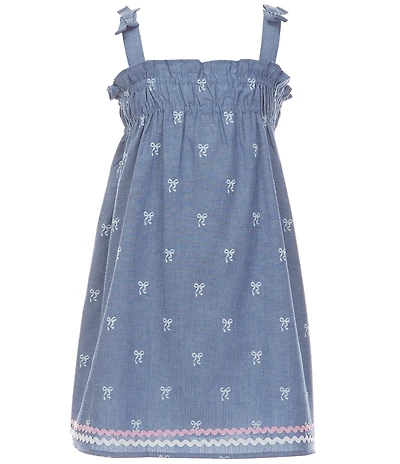 Adventurewear 360 Little Girls Bow Print Denim Sleeveless Empire Dress