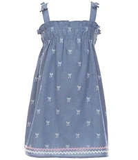 Adventurewear 360 Little Girls Bow Print Denim Sleeveless Empire Dress