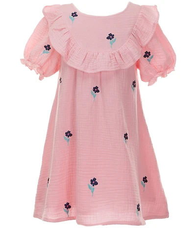 Adventurewear 360 Little Girls Short Sleeve Floral Embroidered Dress