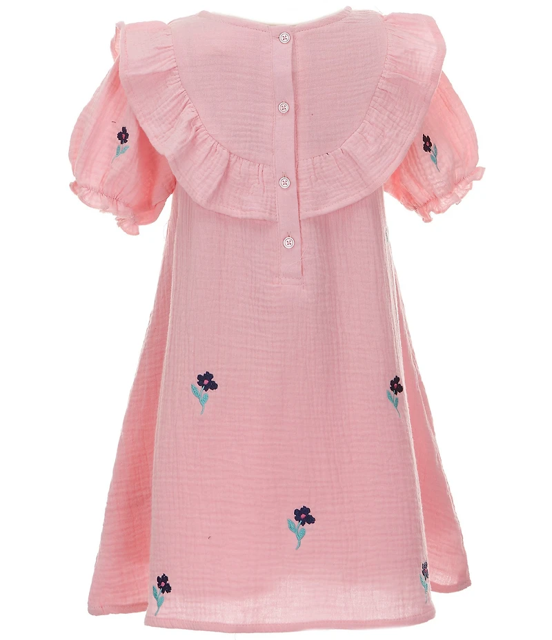 Adventurewear 360 Little Girls Short Sleeve Floral Embroidered Dress