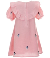 Adventurewear 360 Little Girls Short Sleeve Floral Embroidered Dress