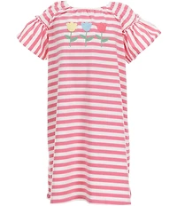 Adventurewear 360 Little Girls Embroidered Floral Stripe Print Short Sleeve Dress