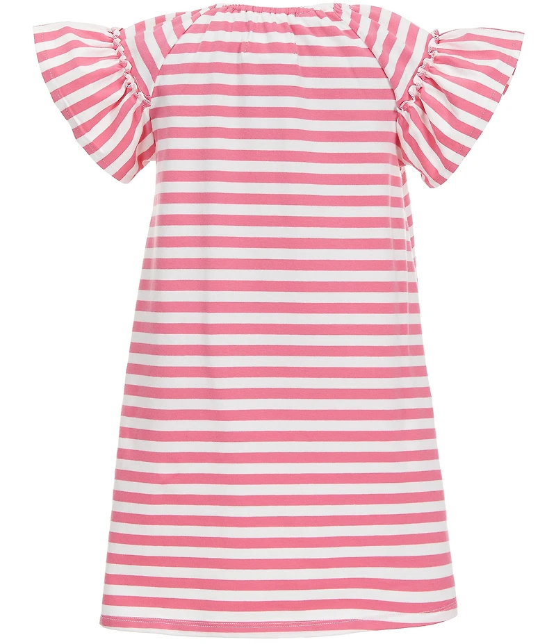 Adventurewear 360 Little Girls Embroidered Floral Stripe Print Short Sleeve Dress