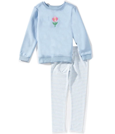 Adventurewear 360 Little Girls Fleece Flower Sweatshirt & Stripe Leggings Set