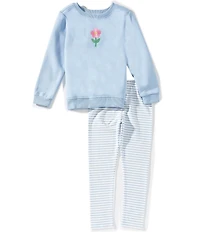 Adventurewear 360 Little Girls Fleece Flower Sweatshirt & Stripe Leggings Set