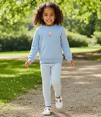 Adventurewear 360 Little Girls Fleece Flower Sweatshirt & Stripe Leggings Set