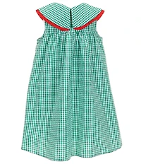 Adventurewear 360 Little Girls Sleeveless Round Collar Ruffle Trim Watermelon Applique Checked Gingham Seersucker Dress