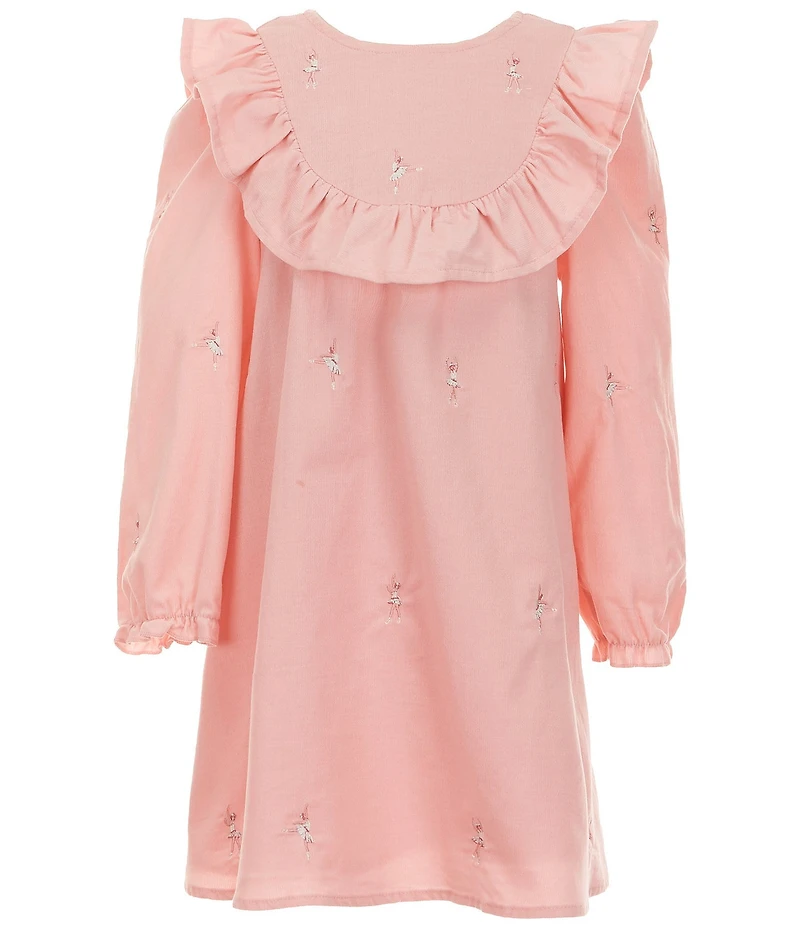 Adventurewear 360 Little Girls Long Sleeve Embroidered Ballet Corduroy Dress