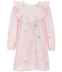 Adventurewear 360 Little Girls Long Sleeve Embroidered Bow Corduroy Dress