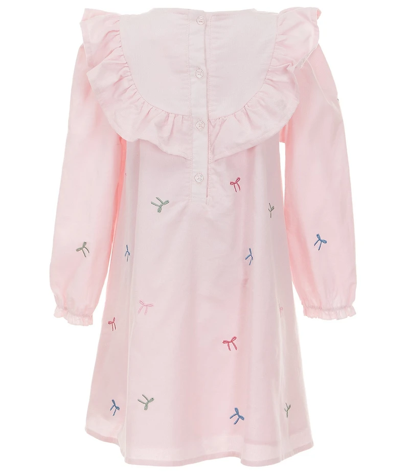 Adventurewear 360 Little Girls Long Sleeve Embroidered Bow Corduroy Dress
