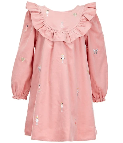 Adventurewear 360 Little Girls Long Sleeve Embroidered Corduroy Dress