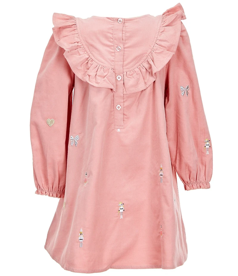 Adventurewear 360 Little Girls Long Sleeve Embroidered Corduroy Dress