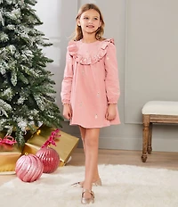 Adventurewear 360 Little Girls Long Sleeve Embroidered Corduroy Dress