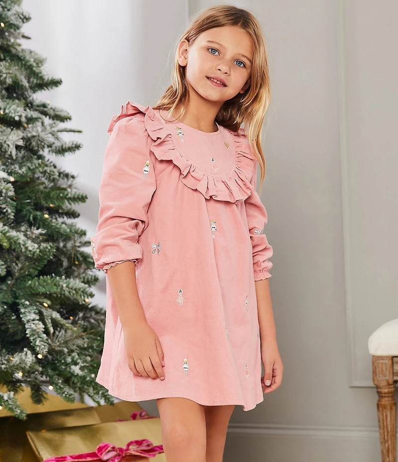 Adventurewear 360 Little Girls Long Sleeve Embroidered Corduroy Dress