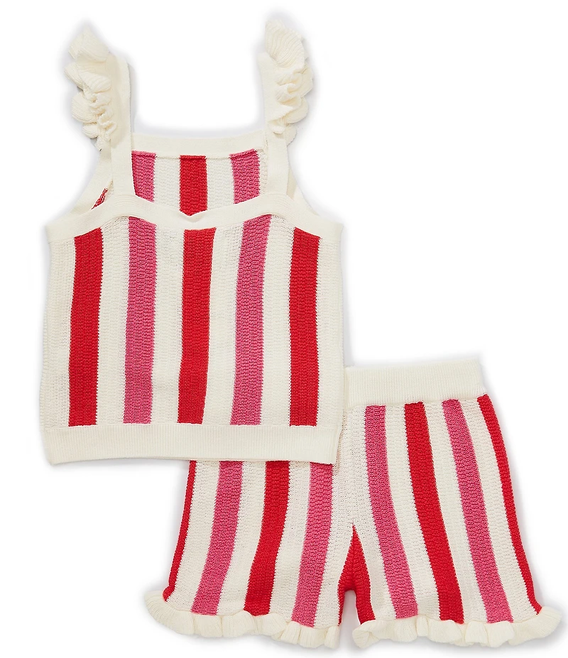 Adventurewear 360 Little Girls Scalloped Crochet Ruffle Tank Top & Shorts Set