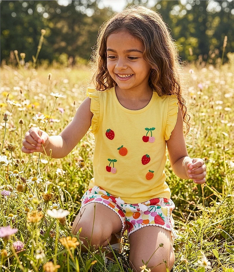 Adventurewear 360 Little Girls Scoop Neck Short Sleeve Fruit Applique Tee & Printed Shorts Set