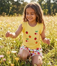 Adventurewear 360 Little Girls Scoop Neck Short Sleeve Fruit Applique Tee & Printed Shorts Set