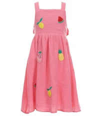 Adventurewear 360 Little Girls Square Neck Sleeveless Fruit Applique Bow Detail Dress