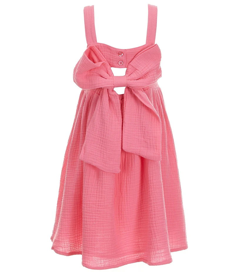 Adventurewear 360 Little Girls Square Neck Sleeveless Fruit Applique Bow Detail Dress