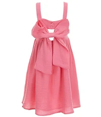 Adventurewear 360 Little Girls Square Neck Sleeveless Fruit Applique Bow Detail Dress