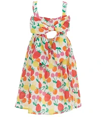 Adventurewear 360 Little Girls Square Neck Sleeveless Fruit Print Bow Detail Dress