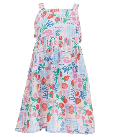 Adventurewear 360 Little Girls Stamp Fruit Print Square Neck Sleeveless Bow Dress