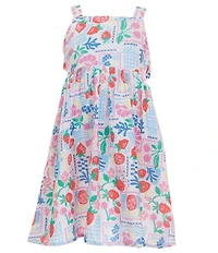 Adventurewear 360 Little Girls Stamp Fruit Print Square Neck Sleeveless Bow Dress