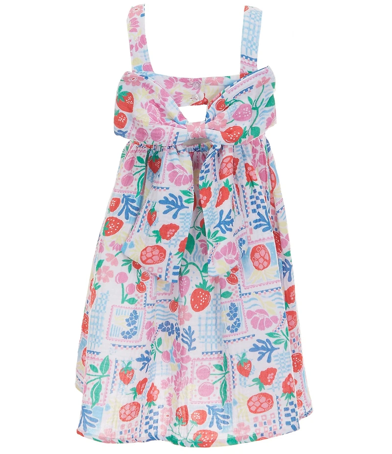 Adventurewear 360 Little Girls Stamp Fruit Print Square Neck Sleeveless Bow Dress
