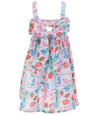 Adventurewear 360 Little Girls Stamp Fruit Print Square Neck Sleeveless Bow Dress