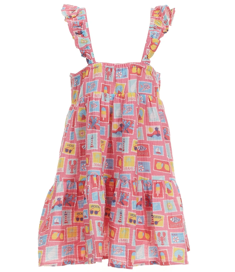 Adventurewear 360 Little Girls Stamp Print Square Neck Sleeveless Ruffle Dress