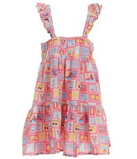 Adventurewear 360 Little Girls Stamp Print Square Neck Sleeveless Ruffle Dress
