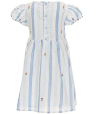Adventurewear 360 Little Girls Stripe Floral Embroidered Puff Sleeve Dress