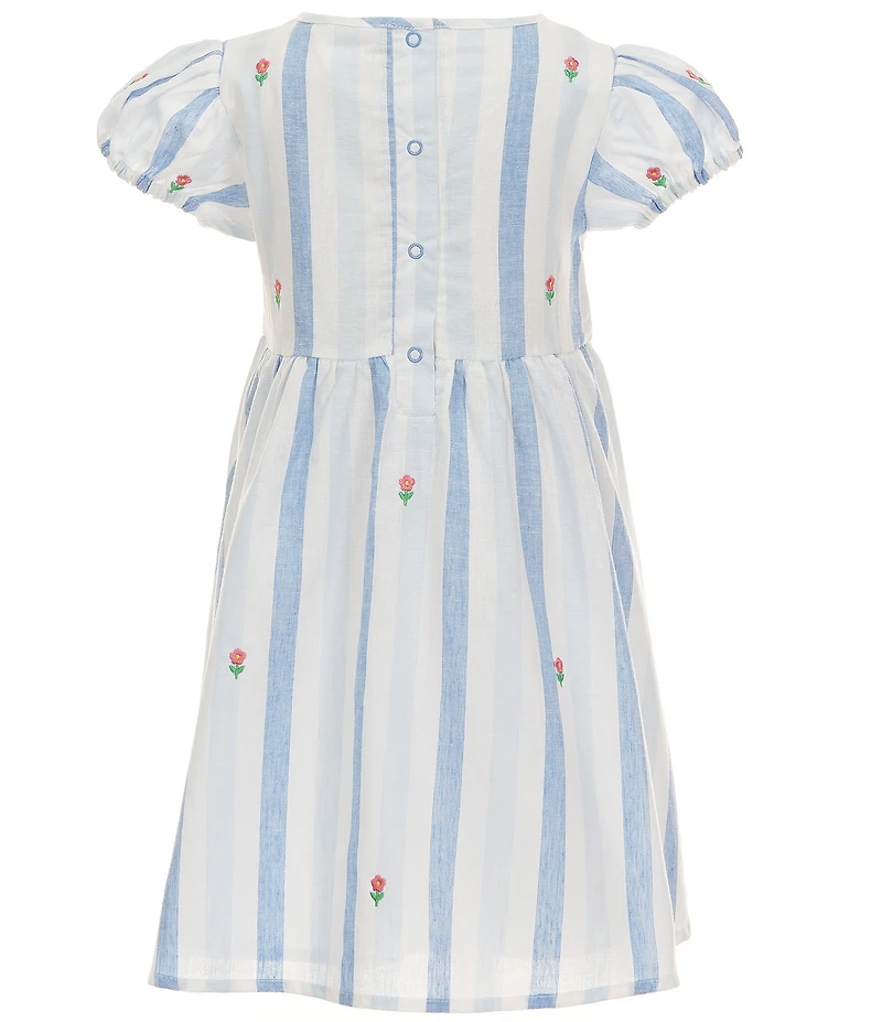 Adventurewear 360 Little Girls Stripe Floral Embroidered Puff Sleeve Dress