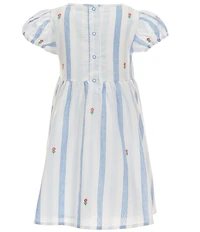 Adventurewear 360 Little Girls Stripe Floral Embroidered Puff Sleeve Dress