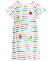 Adventurewear 360 Little Girls Flutter Sleeve Striped Fruit Applique A-Line Dress