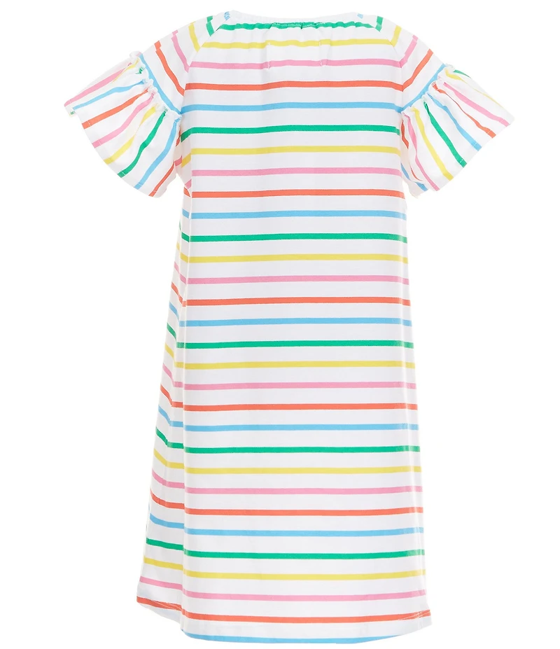 Adventurewear 360 Little Girls Flutter Sleeve Striped Fruit Applique A-Line Dress