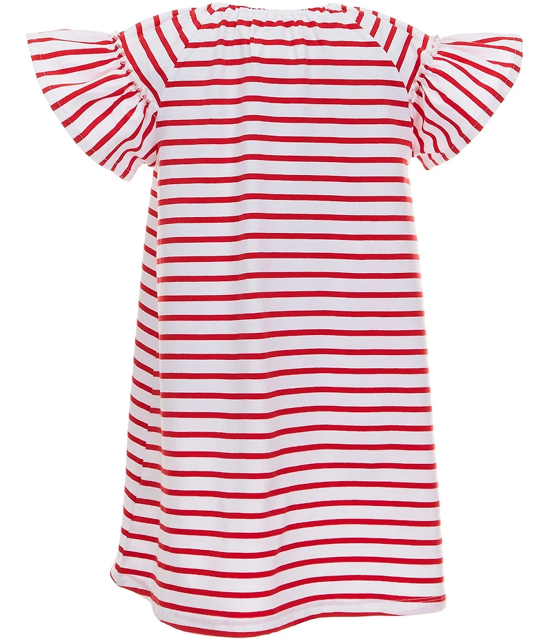 Adventurewear 360 Little Girls Striped Short Ruffle Sleeve Cherry Applique A-Line Dress