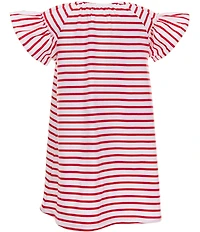 Adventurewear 360 Little Girls Striped Short Ruffle Sleeve Cherry Applique A-Line Dress