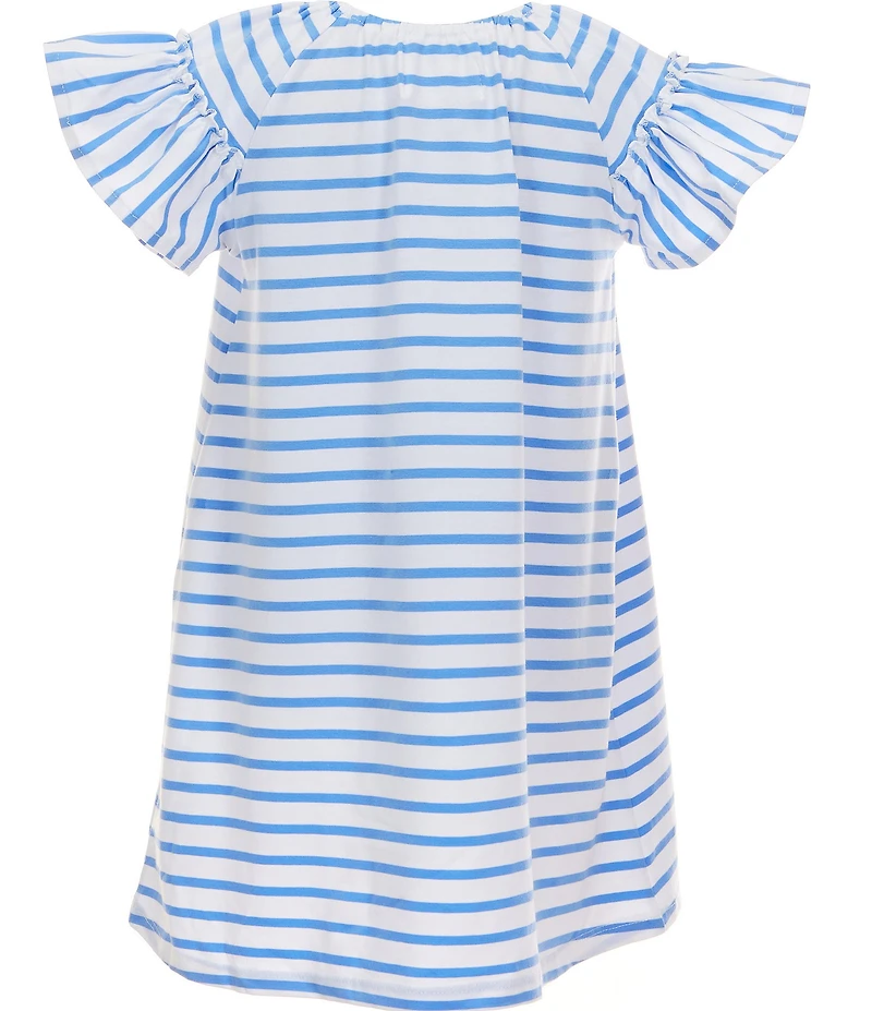 Adventurewear 360 Little Girls Striped Short Ruffle Sleeve Lemon Applique A-Line Dress